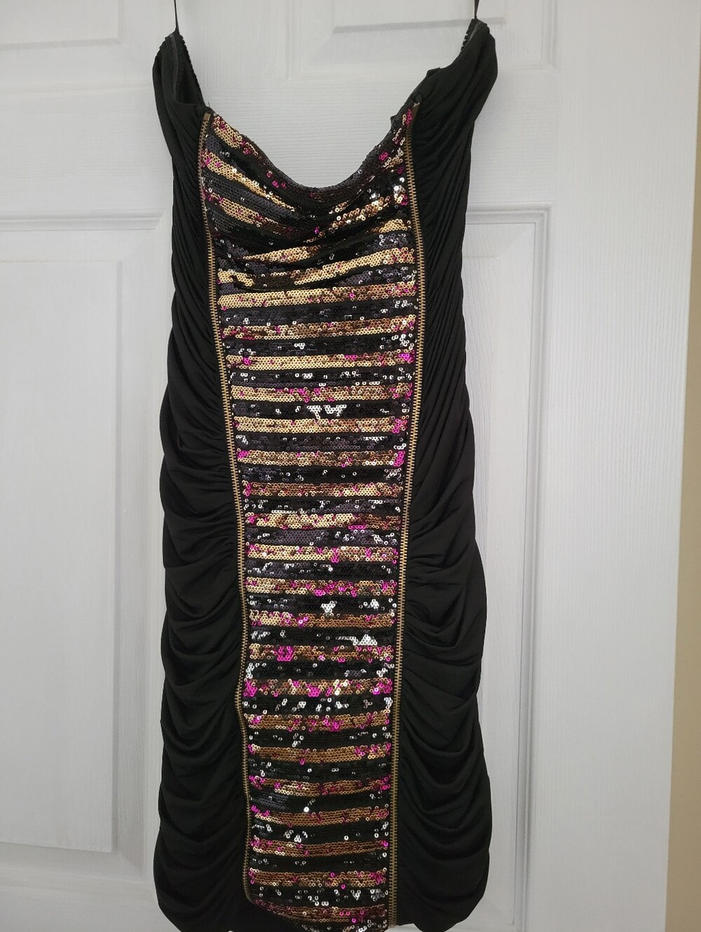 NWOT bebe Black Sequin-Trimmed Cocktail Dress